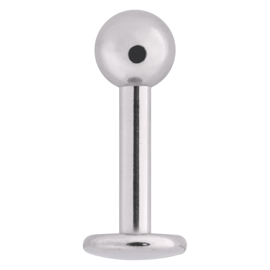 Labret piercing en acier inoxydable argenté Labret en acier chirurgical argenté sur fond blanc