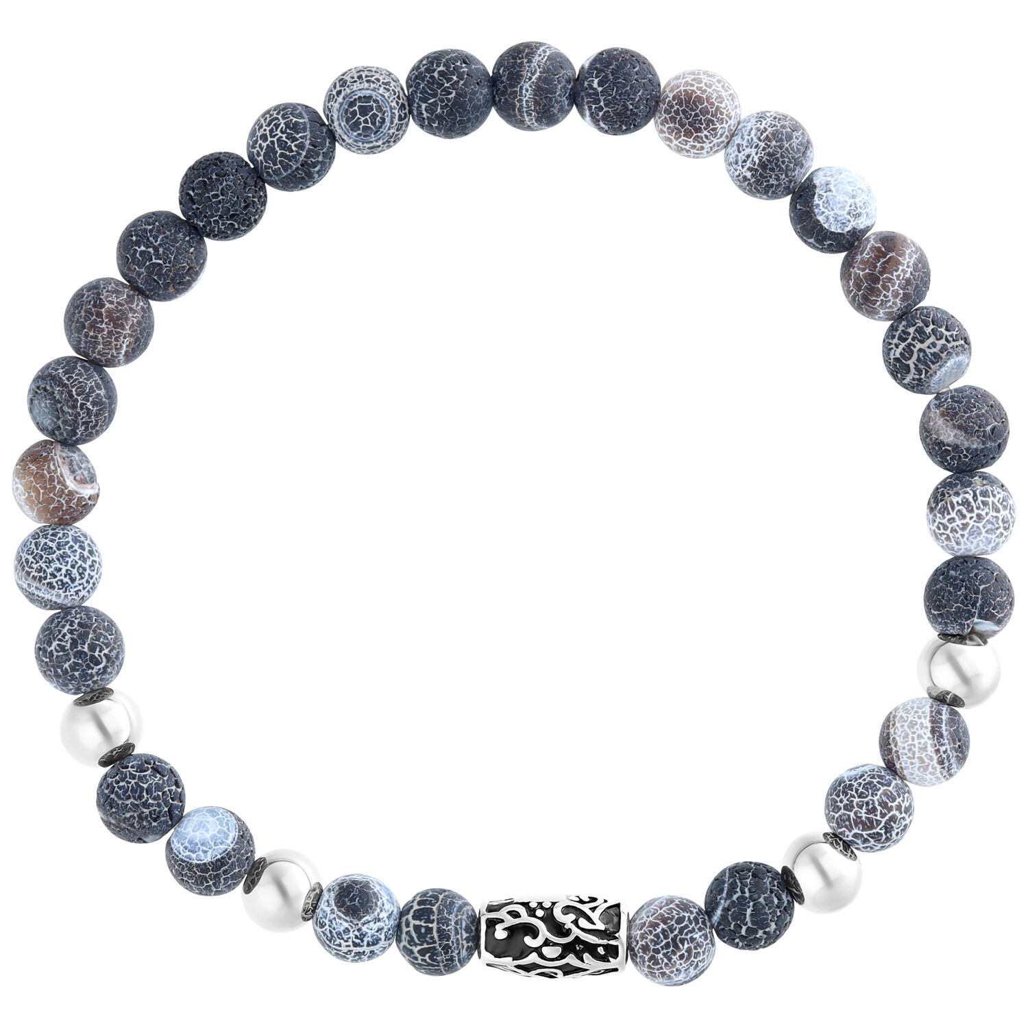 Petit bracelet gris avec perles à motifs Bracelet gris en plastique avec perles à motifs sur fond blanc