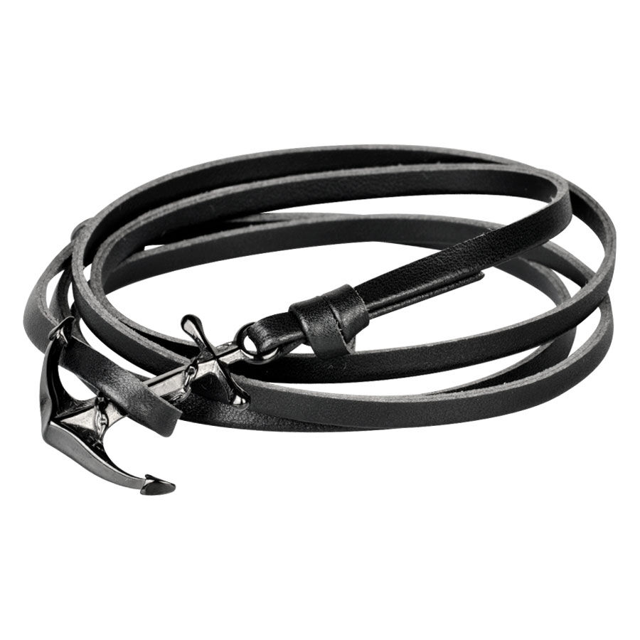 Wildcat® - Bracelet en cuir avec ancre Bracelet en cuir noir avec ancre en acier chirurgical sur fond blanc
