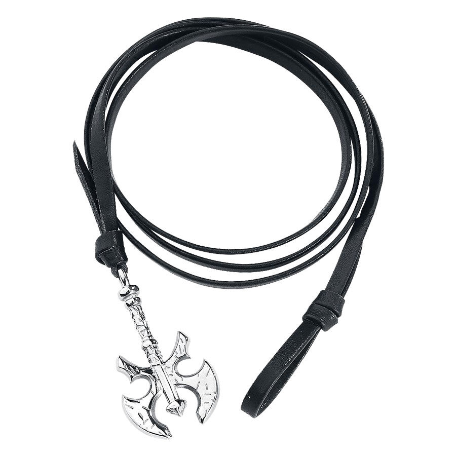 Wildcat® - Bracelet en cuir avec pendentif hache Bracelet en cuir noir avec pendentif hache en argent sur fond blanc