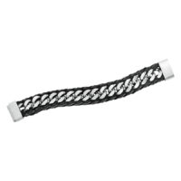 Wildcat® - Bracelet basique Rock en cuir Bracelet en cuir noir avec éléments de chaîne en acier inoxydable argenté sur fond blanc