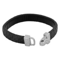Bracelet en cuir noir avec fermoir en acier Bracelet en cuir noir tressé avec fermoir en acier gravé sur fond blanc