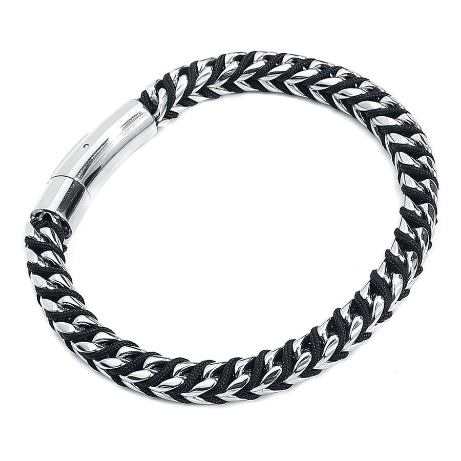 Bracelet Viper en nylon et acier chirurgical Bracelet noir et argent en nylon et acier chirurgical sur fond blanc