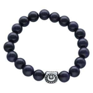 Bracelet unisexe Moonshine avec perles bleu foncé et détail argenté sur fond blanc