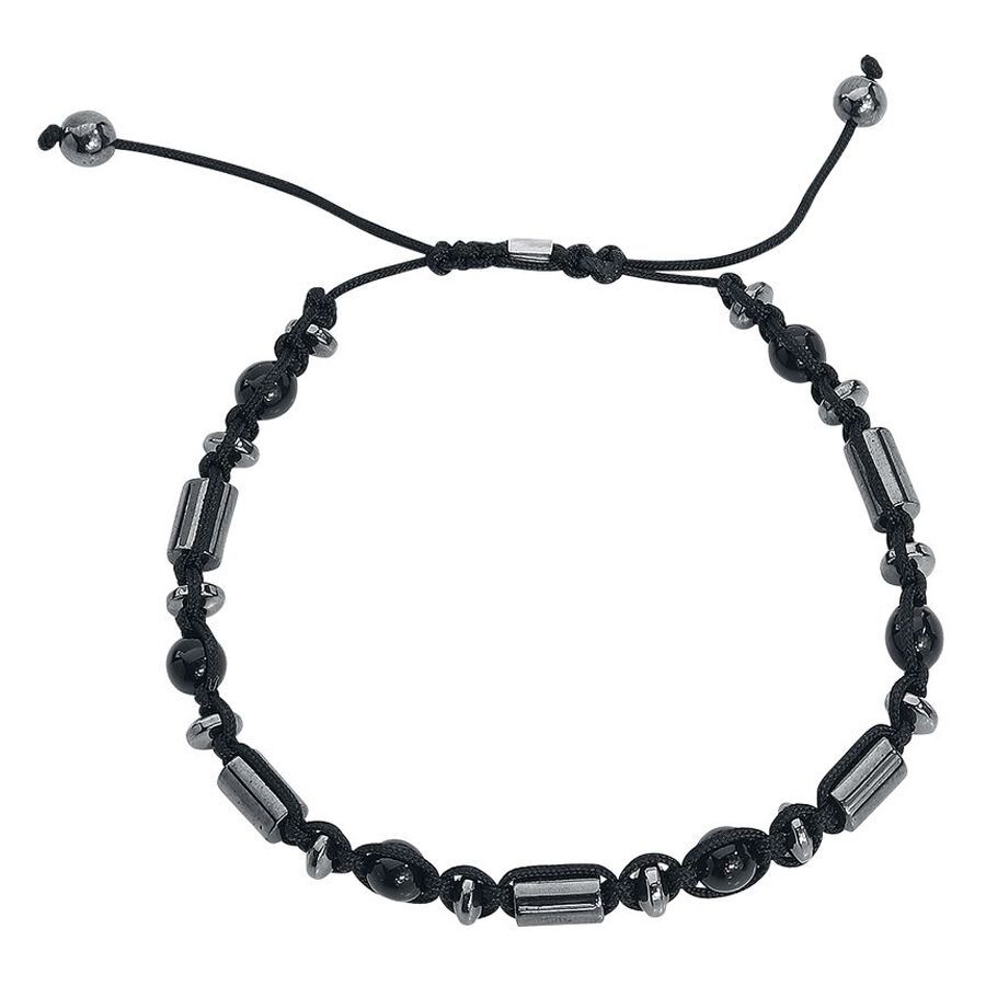 Bracelet unisexe noir en nylon et pierre Bracelet noir en nylon avec éléments en pierre sur fond blanc