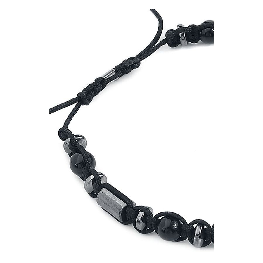 Bracelet noir en nylon et pierre Bracelet noir unisexe en nylon avec perles en pierre sur fond blanc