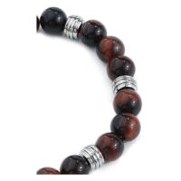 Bracelet Mahagony Brown avec acier inoxydable Bracelet Mahagony Brown en acier chirurgical avec perles brunes et noires sur fond blanc