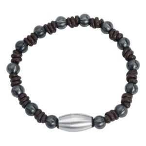 Bracelet nœud en nylon marron et acier chirurgical gris sur fond blanc