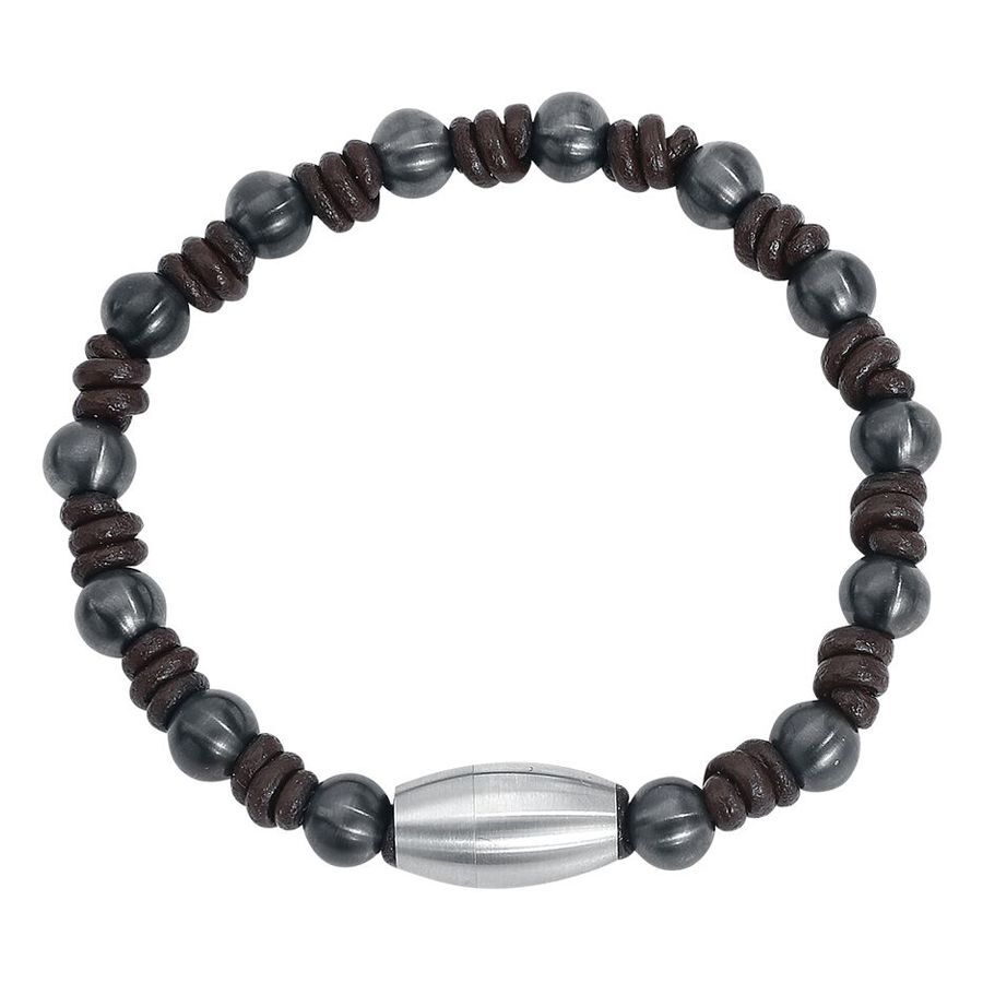 Bracelet nœud élégant en nylon et acier Bracelet nœud en nylon marron et acier chirurgical gris sur fond blanc