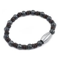 Bracelet Unisexe Knot en Nylon et Acier Chirurgical Bracelet Knot noir avec accents bruns et fermoir argenté sur fond blanc
