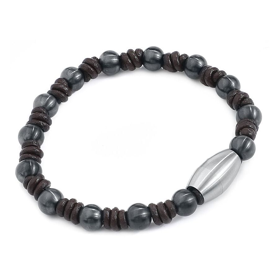 Bracelet Unisexe Knot en Nylon et Acier Chirurgical Bracelet Knot noir avec accents bruns et fermoir argenté sur fond blanc