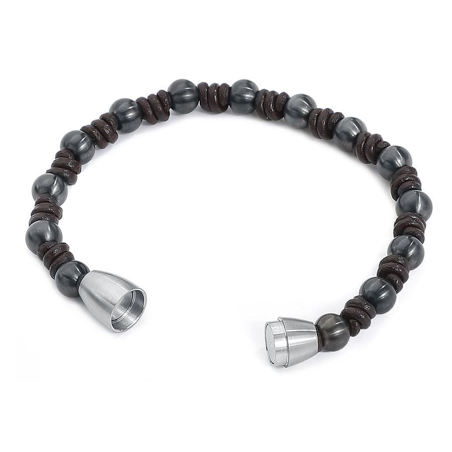 Bracelet nœud en nylon et acier chirurgical Bracelet unisexe nœud en nylon foncé avec extrémités en acier chirurgical sur fond blanc