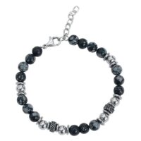 Clastic Rock bracelet en acier chirurgical Bracelet noir avec pierres et perles en acier chirurgical sur fond blanc
