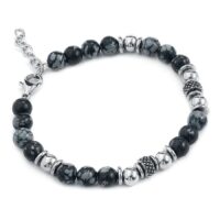 Bracelet Clastic Rock chic en acier chirurgical Bracelet Clastic Rock avec perles noires et argentées sur fond blanc