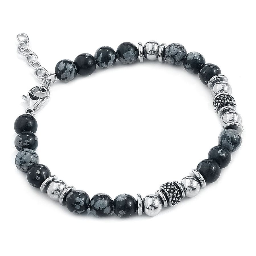Bracelet Clastic Rock chic en acier chirurgical Bracelet Clastic Rock avec perles noires et argentées sur fond blanc