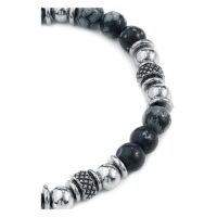 Clastic Rock bracelet en acier chirurgical Bracelet noir et argenté avec perles de pierre et d'acier sur fond blanc