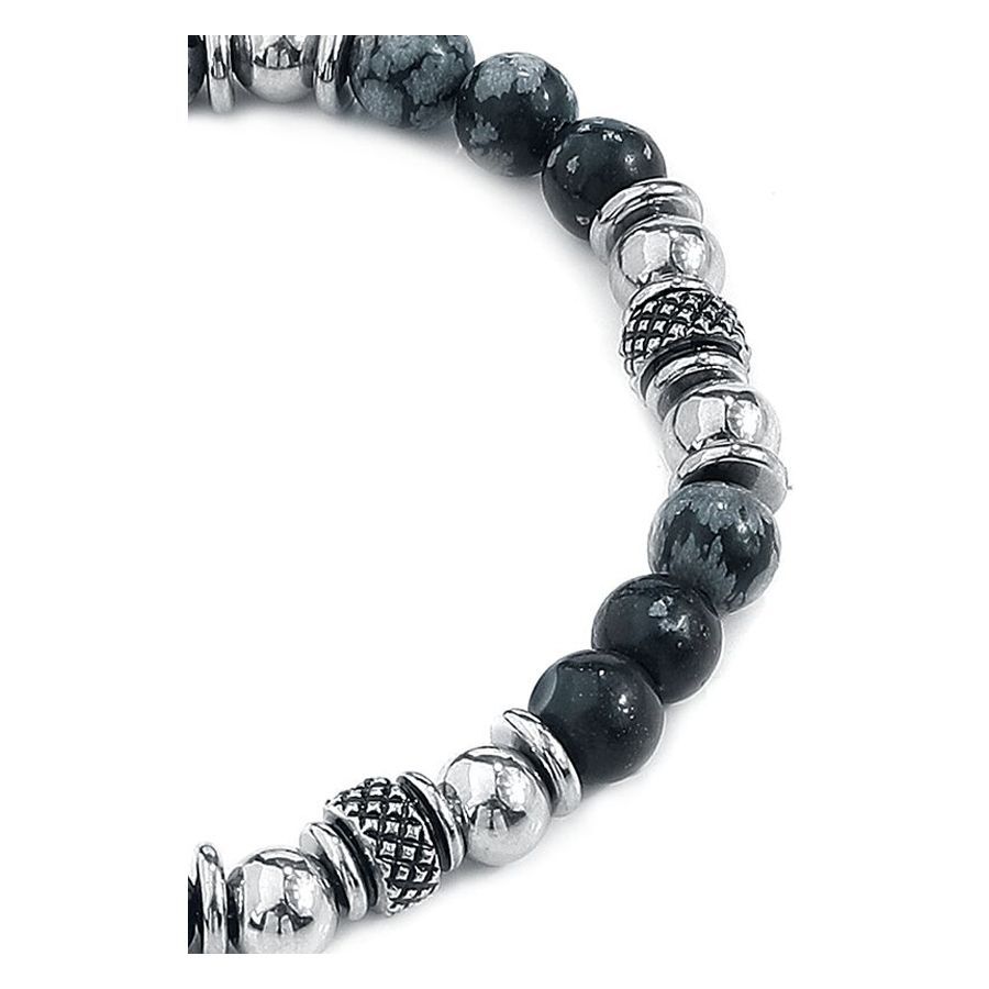 Clastic Rock bracelet en acier chirurgical Bracelet noir et argenté avec perles de pierre et d'acier sur fond blanc