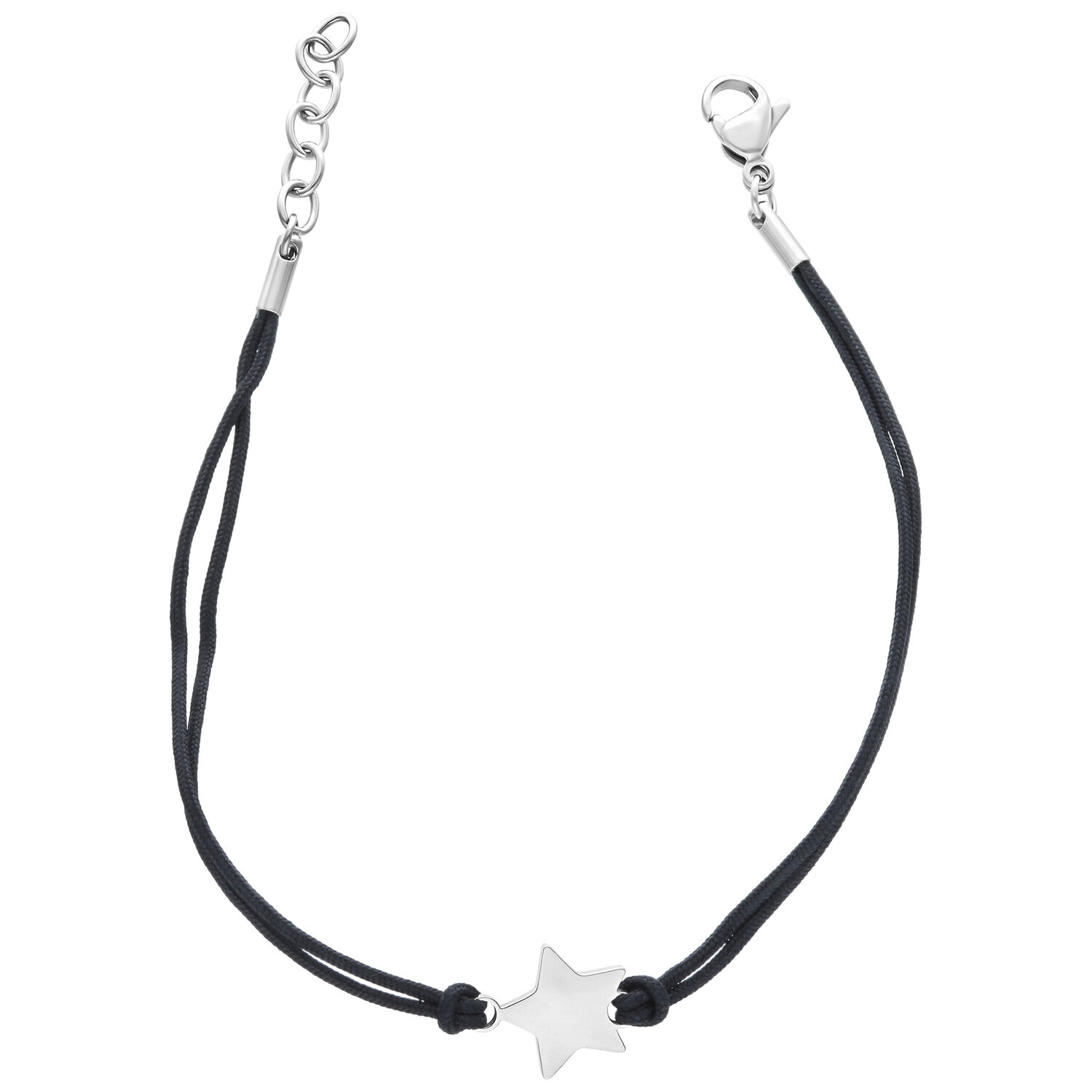 Bracelet en nylon noir Toggle Star Bracelet en nylon noir avec pendentif étoile en argent sur fond blanc