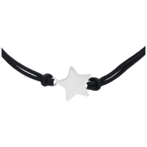 Bracelet en nylon noir avec étoile argentée sur fond blanc