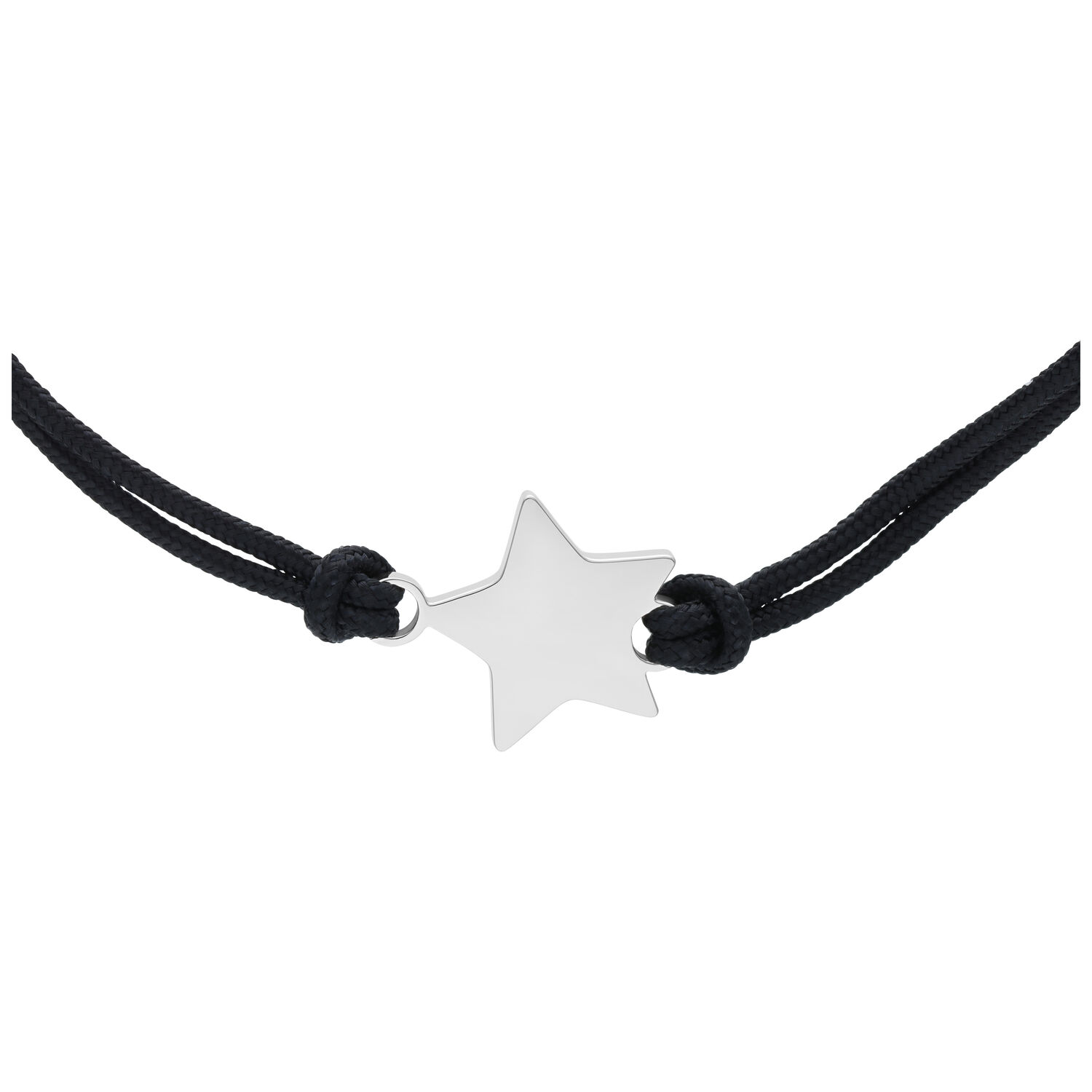 Bracelet en nylon étoile argentée à fermoir Bracelet en nylon noir avec étoile argentée sur fond blanc