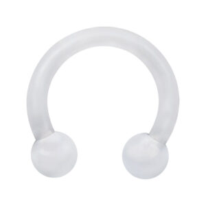 Barbell circulaire transparent en BioPlast avec des boules sur fond blanc