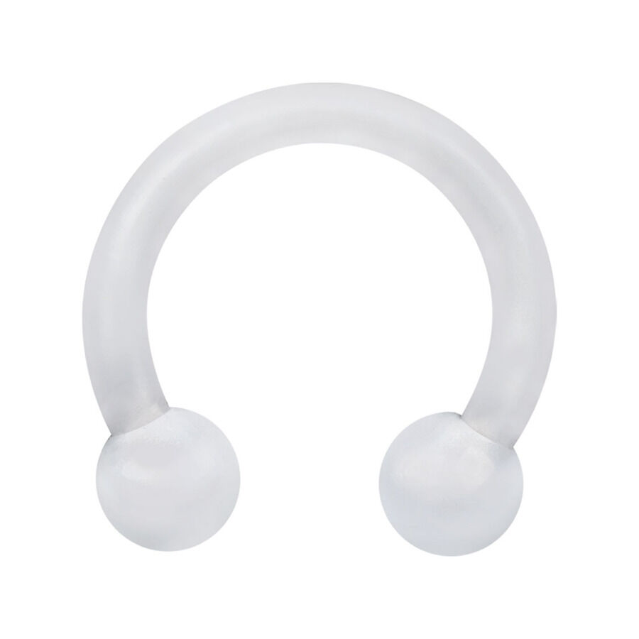 Barbell circulaire transparent en BioPlast avec des boules sur fond blanc
