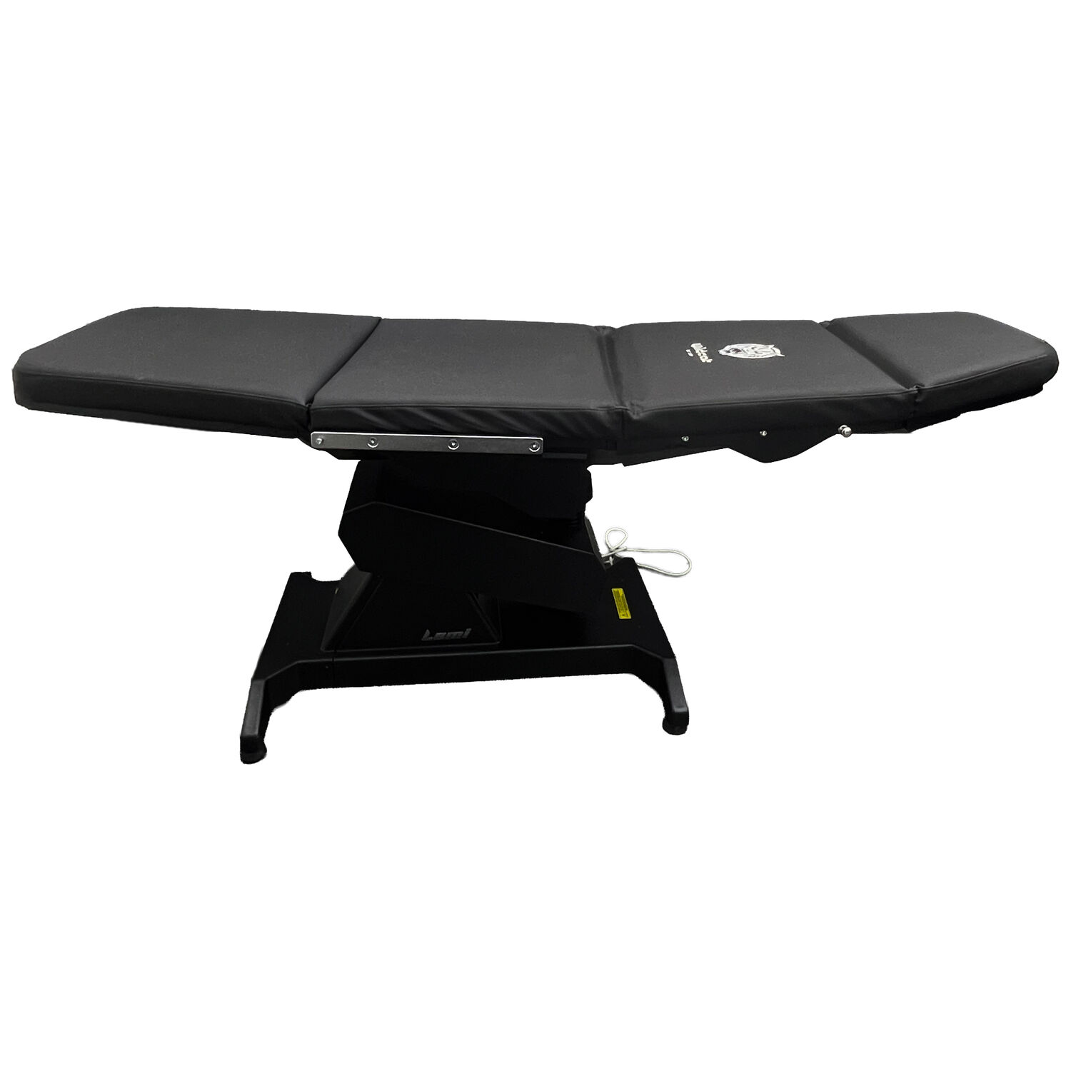 Chaise de tatouage et piercing noire Lemi Chaise noire Lemi en cuir synthétique et aluminium sur fond blanc