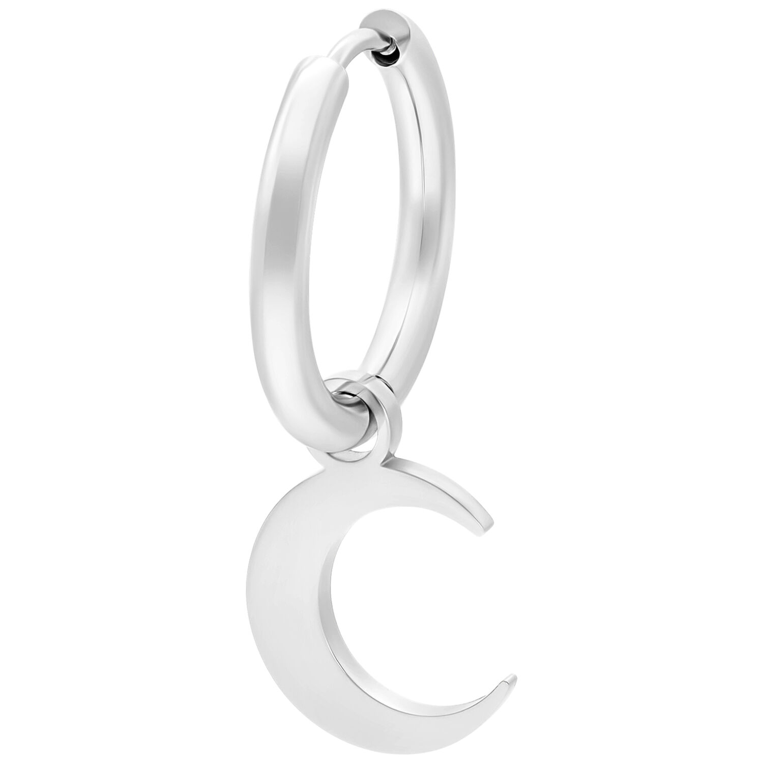 Boucles d'oreilles Little Moonchild argentées Boucle d'oreille argentée avec pendentif lune sur fond blanc