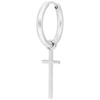 Boucles d'oreilles Little Cross Hoops argentées Boucle d'oreille argentée avec pendentif croix sur fond blanc