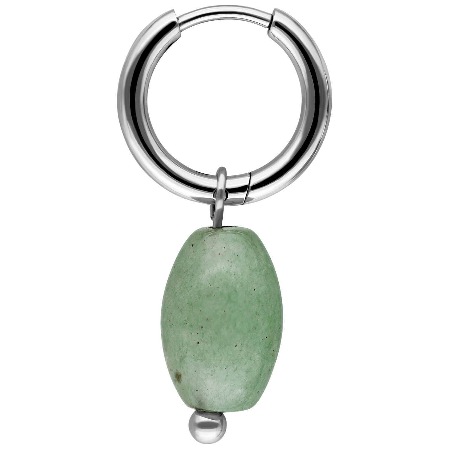 Boucles d'oreilles en acier inoxydable avec aventurine verte Boucle d'oreille en argent avec pendentif en aventurine verte sur fond blanc