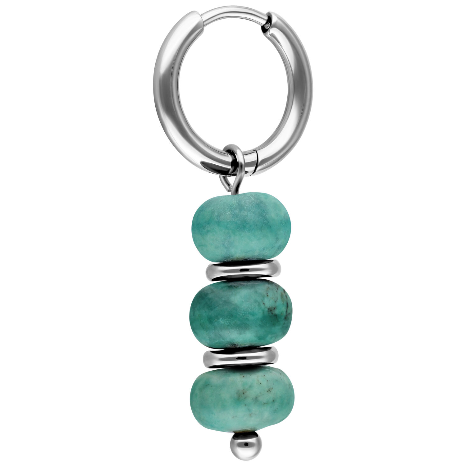 Créole argentée avec trois pierres turquoise sur fond blanc
