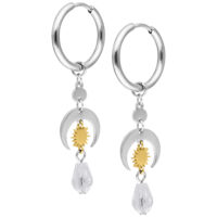 Celestial Light Hoops en acier inoxydable, argent-or Boucles d'oreilles en acier inoxydable argentées avec détails dorés et pendentif en cristal