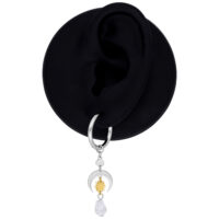 Créoles Celestial Light en argent avec cristal Boucles d'oreilles en argent avec soleil doré et pendentif en cristal sur fond noir