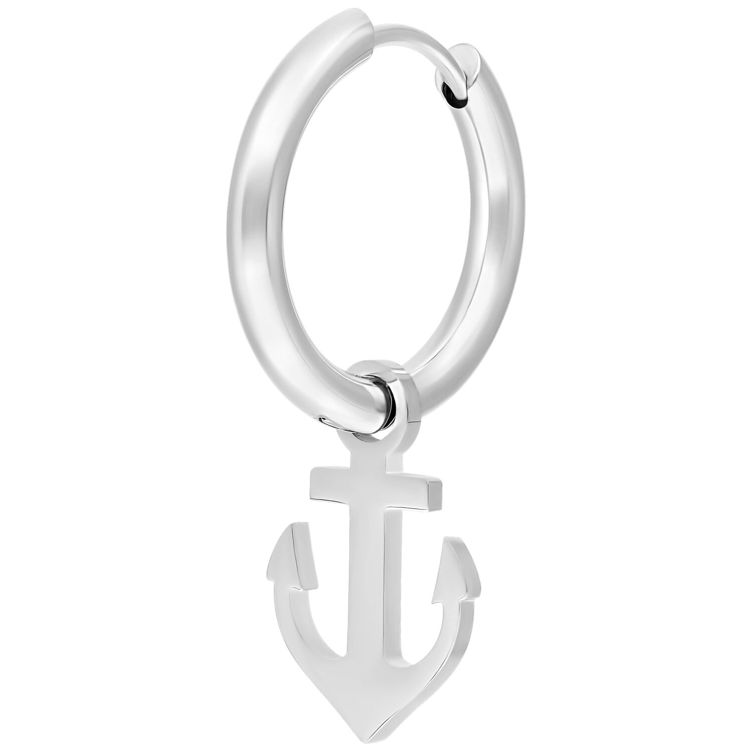 Petites boucles d'oreilles ancre en métal argenté Boucle d'oreille argentée en forme d'ancre sur fond blanc