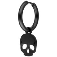 Boucles d'oreilles noires avec pendentif tête de mort sur fond blanc