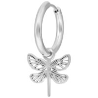 Boucles d'oreilles Little Flower Hoops argentées Boucle d'oreille argentée avec pendentif papillon sur fond blanc