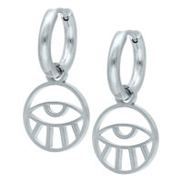 Boucles d'oreilles argentées avec motif œil Créoles argentées en acier chirurgical avec pendentif œil, brillant