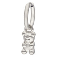Boucle d'oreille en forme d'ours en gomme argentée en acier chirurgical 316L sur fond blanc