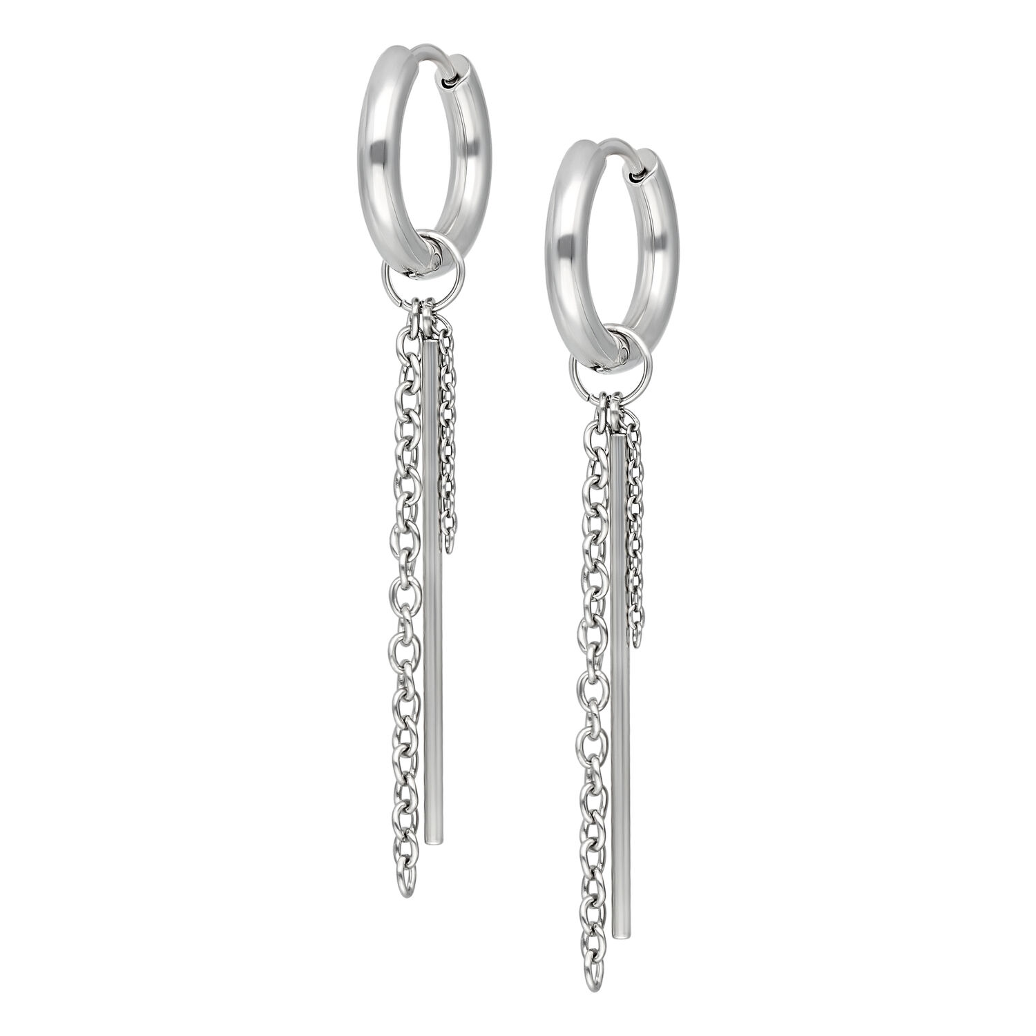 Créoles Chaîne Little Bar Argentées Créoles argentées avec pendentif chaîne sur fond blanc