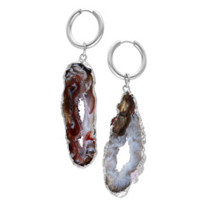 Boucles d'oreilles en argent avec pendentifs en agate indienne sur fond blanc