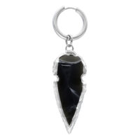Mini créoles avec pierre d'obsidienne en argent Mini créoles en argent avec pendentif obsidienne noire sur fond blanc