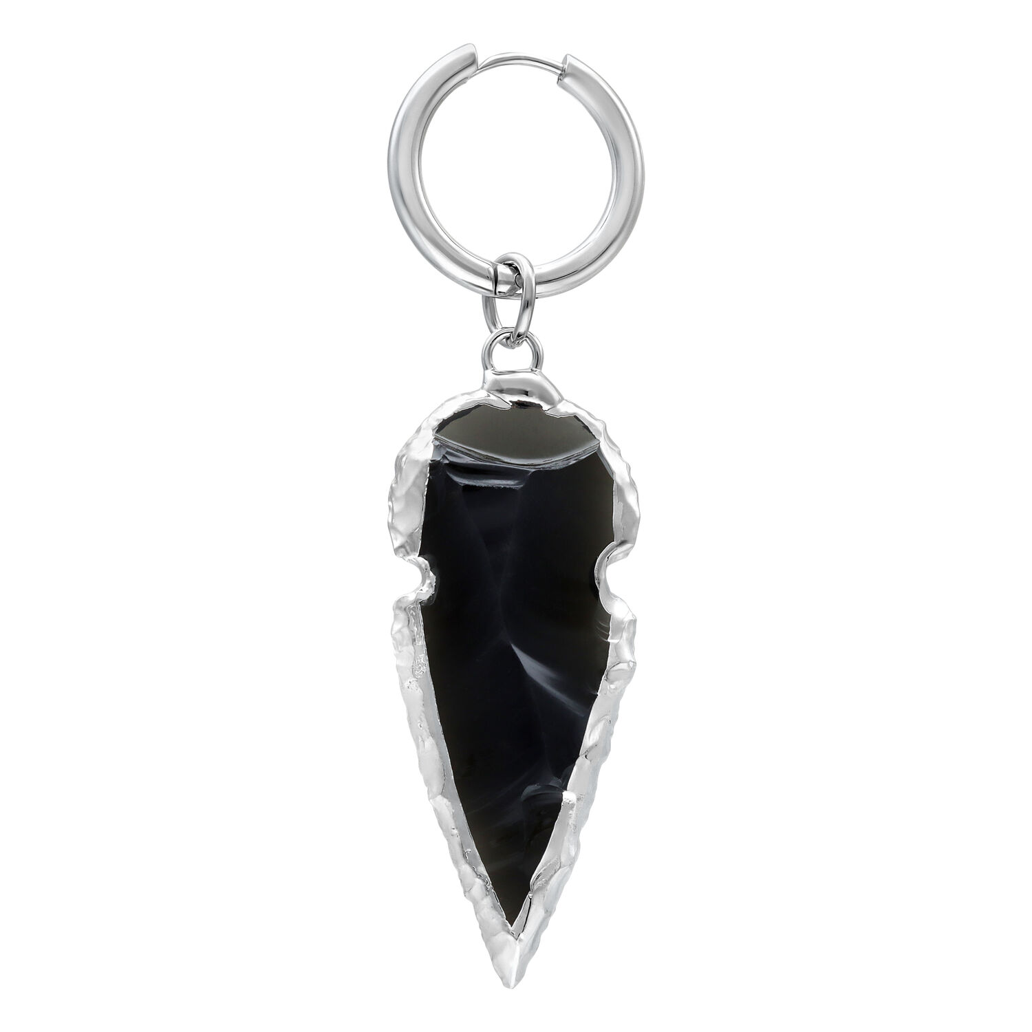 Mini créoles avec pierre d'obsidienne en argent Mini créoles en argent avec pendentif obsidienne noire sur fond blanc