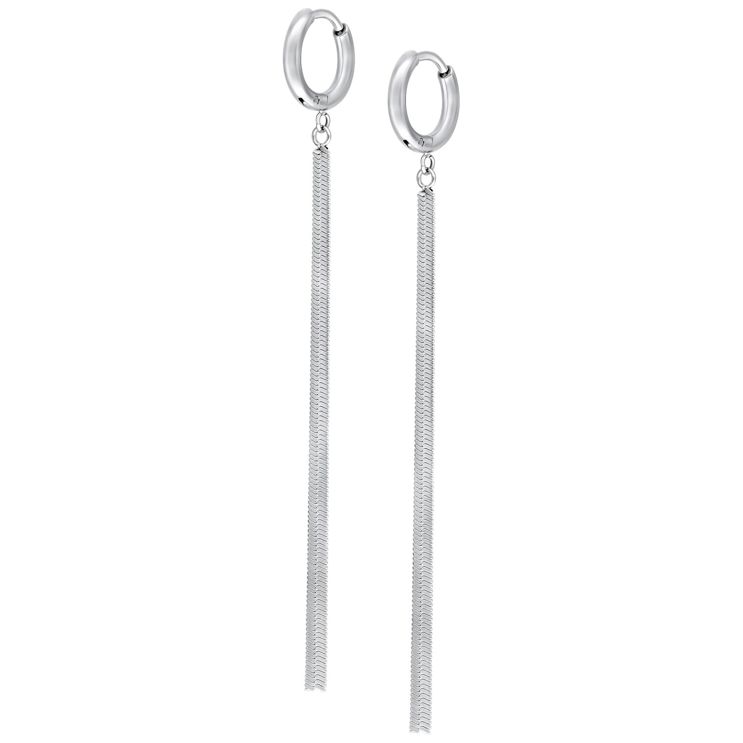 Boucles d'oreilles Little Snake Chain argentées Boucles d'oreilles argentées avec chaîne serpent sur fond blanc
