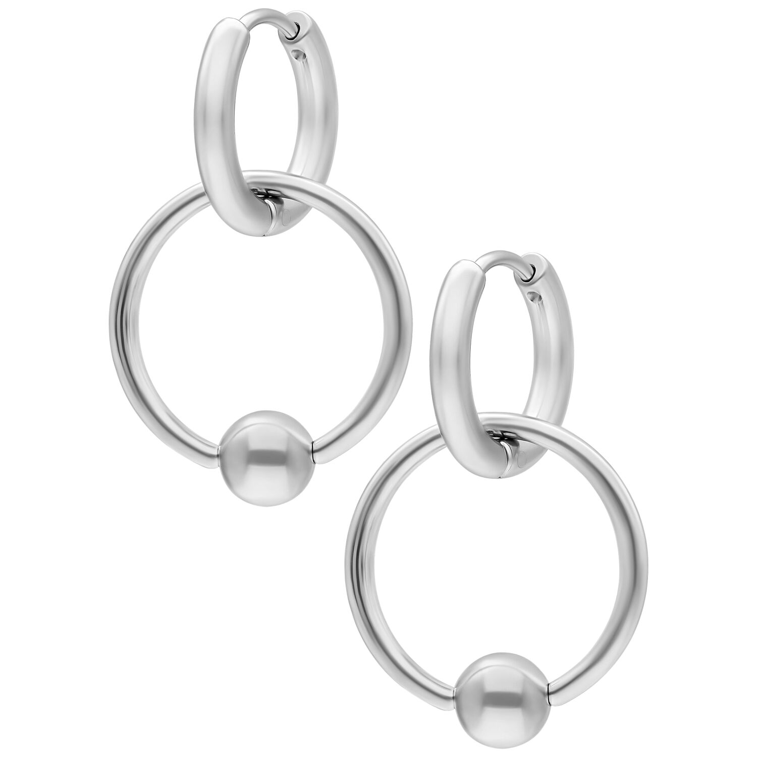 Anneaux à Fermeture Boule Argentés 16mm Boucles d'oreilles argentées avec fermoir à clip et petite boule, diamètre intérieur de 16mm