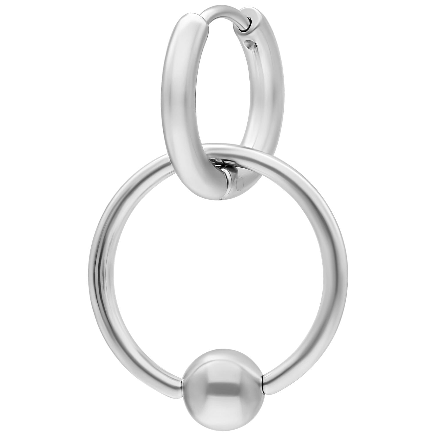 Créoles Little Ball Closure argentées 16mm Boucles d'oreilles argentées en acier chirurgical, diamètre de 16mm, sur fond blanc