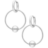 Créoles à Fermeture Boule en Acier Inoxydable Argentées Paire de boucles d'oreilles argentées avec fermeture à boule en acier inoxydable sur fond blanc