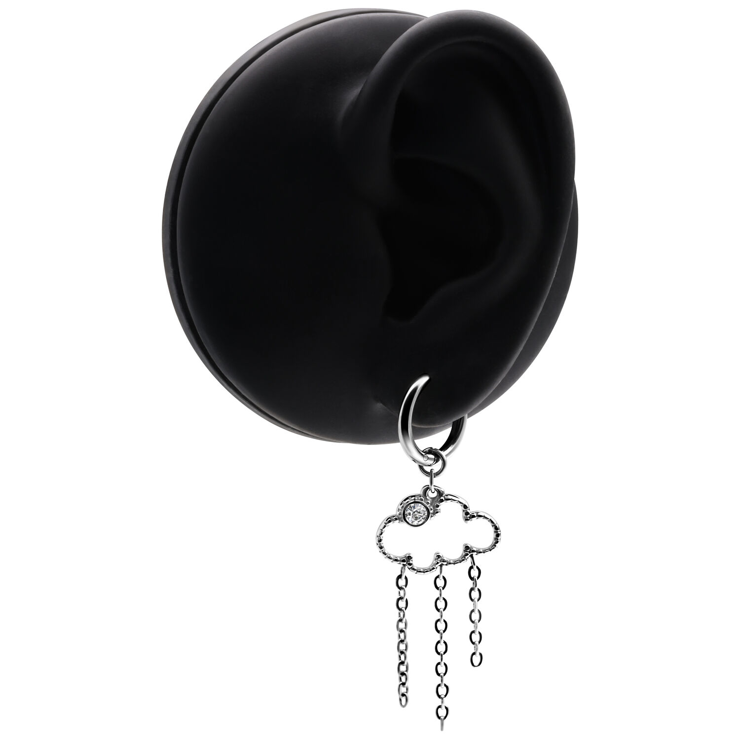 Boucles d'oreilles noires avec pendentif nuage Clou d'oreille noir avec pendentif nuage et chaînes sur fond noir