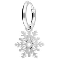 Boucles d'oreilles flocon de neige en acier inoxydable argenté Boucle d'oreille argentée avec pendentif flocon de neige sur fond blanc