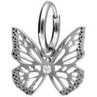 Boucles d'oreilles papillon en acier inoxydable argentées Boucles d'oreilles papillon en acier inoxydable argentées avec fermoir à clip sur fond blanc