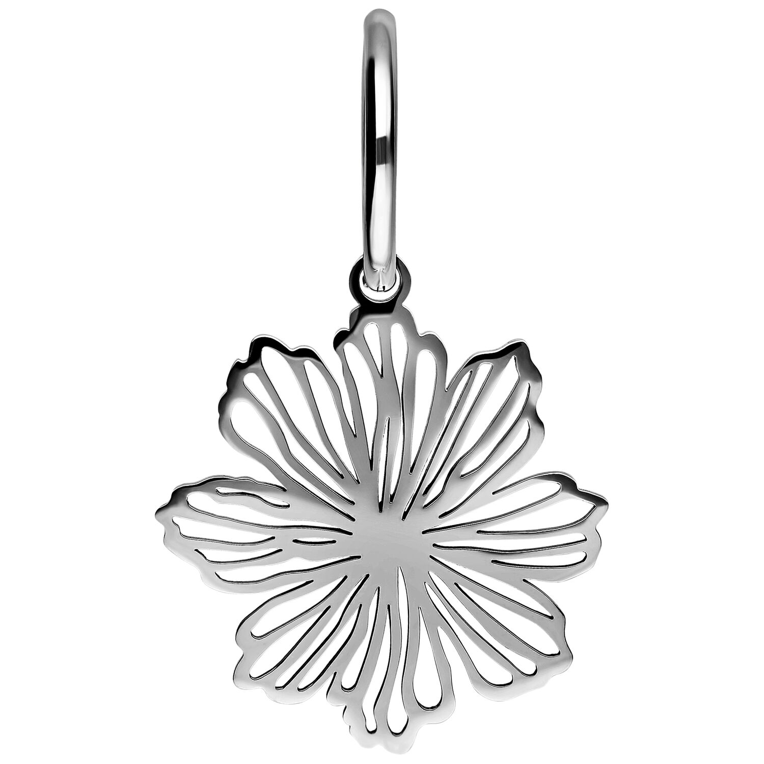 Boucles d'oreilles florales élégantes en acier inoxydable en set Boucle d'oreille florale argentée en acier inoxydable sur fond blanc